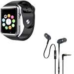 A1 Smartwatch (Black Strap, Regular) and Wired Earphones